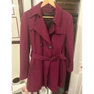 Via Spiga Women's Maroon Wool Blend Peacoat Mid-Length Winter